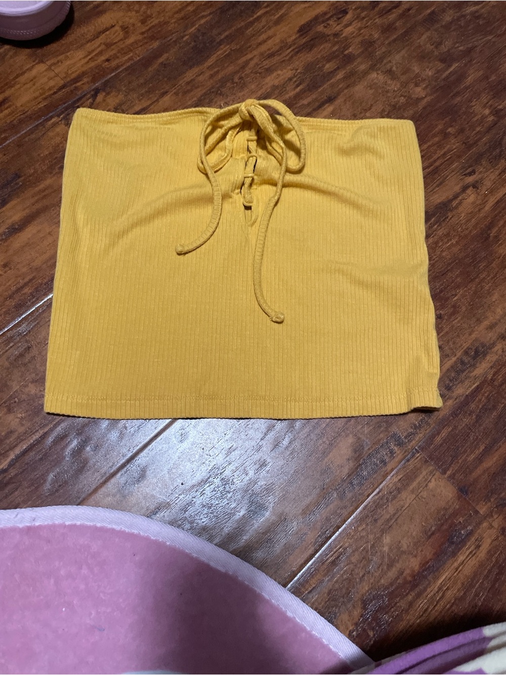 Forever 21 Mustard Ribbed Lace-Up Crop Top medium